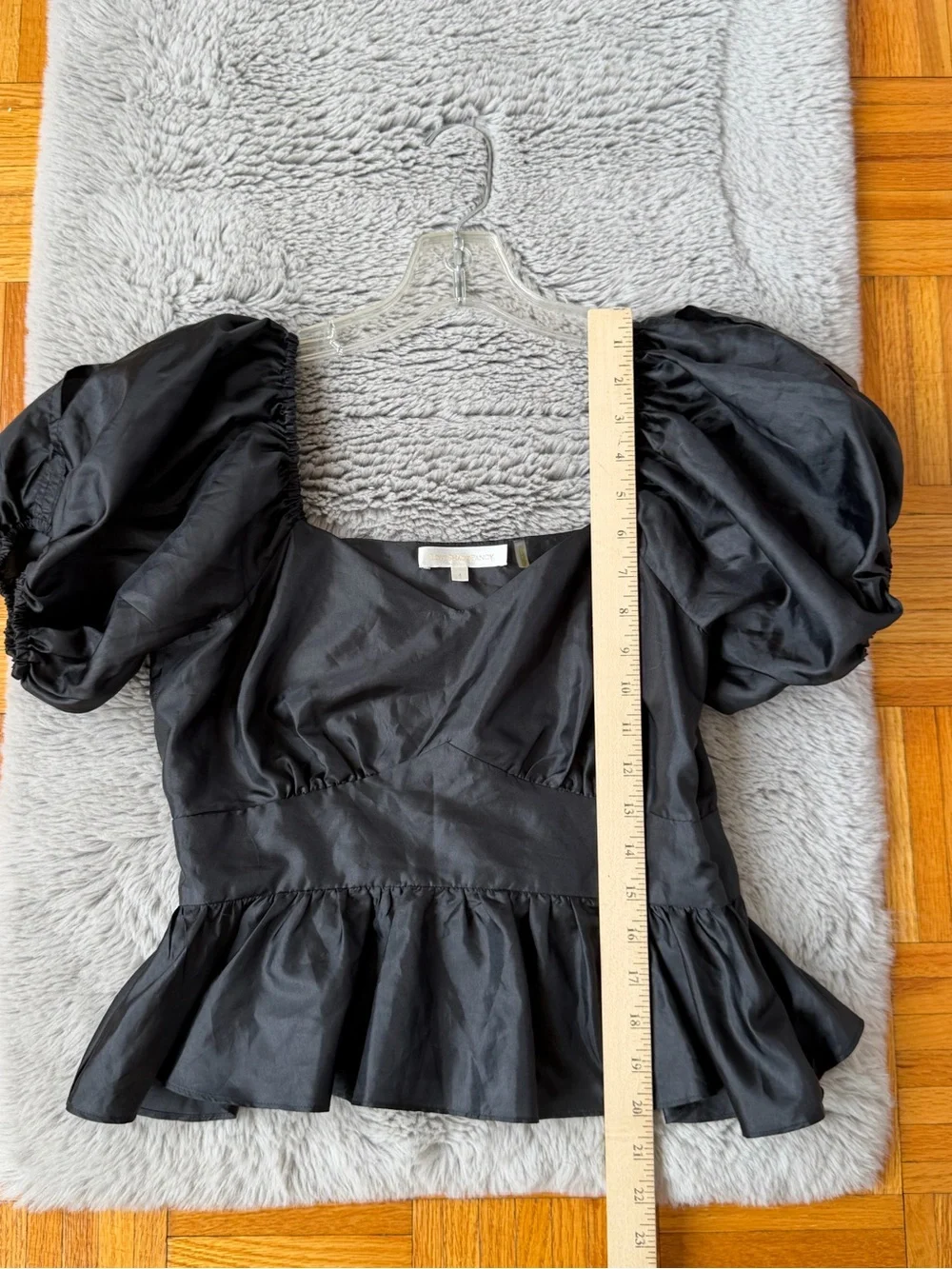 LOVESHACKFANCY Black Puff-Sleeve Peplum Top